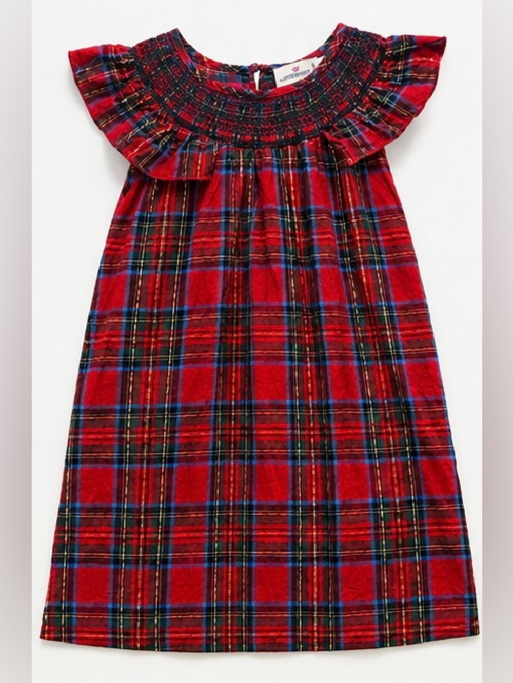 Vineyard Vines Regan Tartan Dress Girls Size 5 Red Plaid Smocked Holiday Pockets